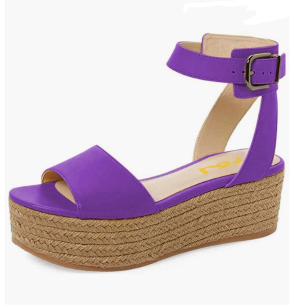 FSJ Purple Ankle Strap Wedges